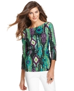 Signature Top, Three-Quarter-Sleeve Printed Boat-N