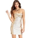 Juniors Dress, Strapless Metallic Sheath