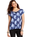 Juniors Top, Short Sleeve Floral-Print High-Low