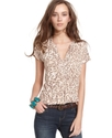 Top, Short-Sleeve Split-Neck Leopard-Print Pleated