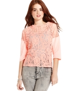 Juniors Top, Three-Quarter Sleeve Lace