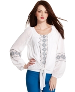 Top, Long-Sleeve Tribal Embroidered Peasant