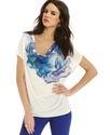 GUESS Top, Short-Sleeve Cowl-Neck Floral-Print