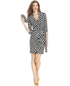 Dress, Three-Quarter-Sleeve Printed Faux-Wrap