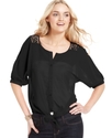 Top, Three-Quarter Scoop-Neck Lace Tie Blouse