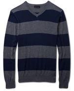 Sweater, Stripe V-Neck Sweater