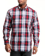 Men Poplin Wide Plaid Button-Down Shirt Red X-Larg