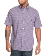 Men Poplin Ss Plaid Button Down Navy Medium