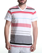 Men Thin Stripe V-Neck Tee Red Large