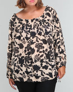Women Flowy Blouse W/ Tie Bottom Black 2X