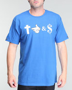 Men God Guns Money Tee Blue Small