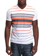 Men V-Neck Stripe Engineered Tee White Xx-Large