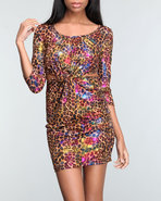 Women Head Spun Long Sleeves Cutway Knotted Mini D