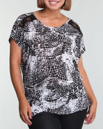 Women Printed Top W/Lace Back (Plus) Black 2X