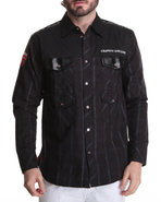 Men Motorcycle Pu Collar Buttown Down Black Large