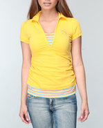Women 2-Fer Polo Yellow Large