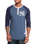 Men New York Yankees Mlb Fastball Henley Tee Navy 