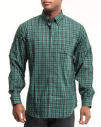 Men Tartan Plaid Button-Down Shirt Forest Green Me