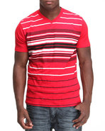 Men V-Neck Stripe Engineered Tee Red Xx-Large