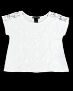 Girls Feather Print Top W/ Lace (7-16) Cream 8/10 