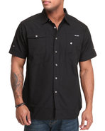 Mo7 Men Deuce Front Pocket Button Down Shirt Black