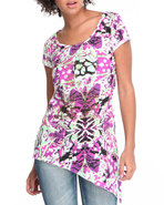 Women Prey For Me Asymmetrical Mixed Print Tee Pur