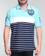 Men Striped Polo Shirt Light Blue X-Large