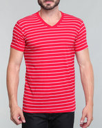 Men Engineer Thin Stripe V-Neck Tee Red Xx-Large