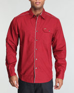Men Luke Solid Plaid Detail Button Down Shirt Red 