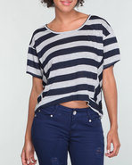 Women High Low Dolman Top W/Stripes Grey Large