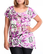 Women Prey For Me Asymmetrical Mixed Print Tee Pur