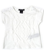 Girls Feather Print Top W/ Lace (4-6X) Cream 5/6