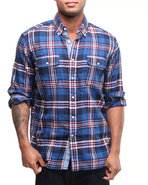 Men Large Print Plaid Button Down Shirt W/ Double 