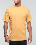 Men Plain Short Sleeve Crew Neck Tan Medium