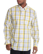 Men Poplin Medium Plaid Button Down Shirt White Me