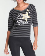 Women Stripe Pullover Black Medium