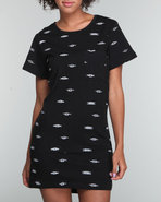 Women Ladies Knit T-Shirt Dress Black X-Small