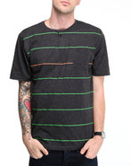 Men S/S Henley Neon Stripe Tee Charcoal Large