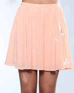 Djp Outlet Women's Sheer Bird Print Skirt Orange M