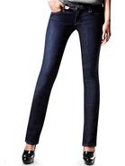 Petite Womens Real Straight Jeans Dark Wash