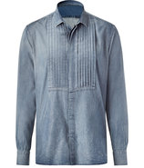 Indigo destroyed denim shirt
