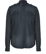 Black Denim Leather Trimmed Chris Shirt