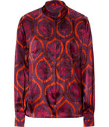 Deep Purple Baroque Print Mao Satin Shirt