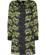 Onyx/Jade Art Deco Printed Lace Trimmed Silk Dress