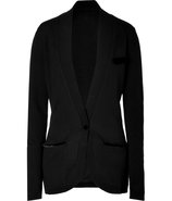 Black Cashmere Cardigan with Velvet Trim