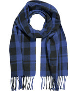 Royal Blue and Black Plaid Cotton Scarf