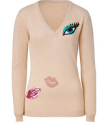 Nude V-Neck Pullover with Patches