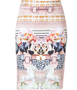 Peony Porcelain Horse Print Silk Pencil Skirt