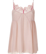 Blush silk top with lace trim