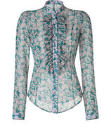 Jade/Opal Floral Print Ruffled Silk Top